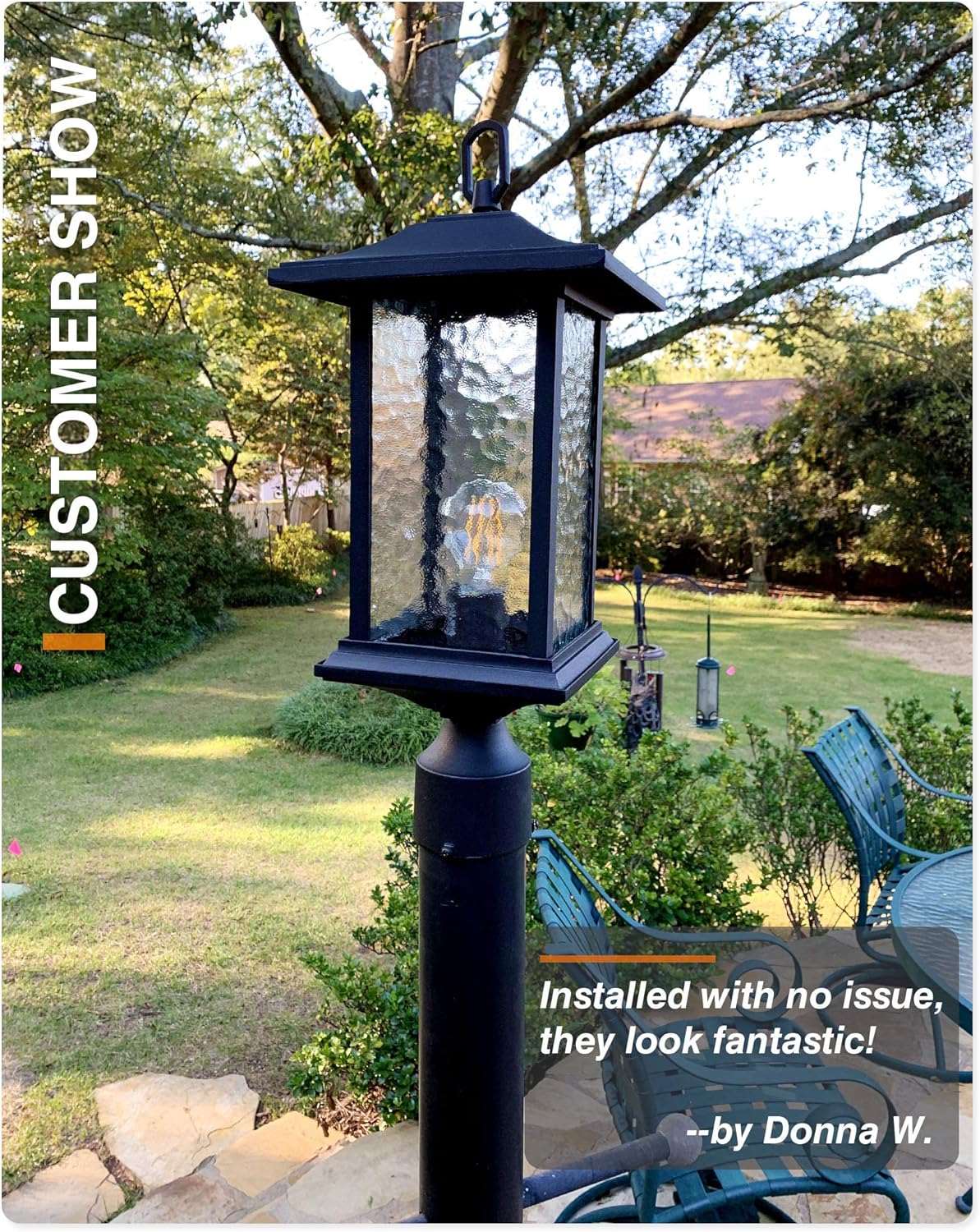 Outdoor Pendant Lights for Porch, 14"H Large Exterior Hanging Lantern Chandelier, Black Cast Aluminum w/Water Glass - A272H-1PK