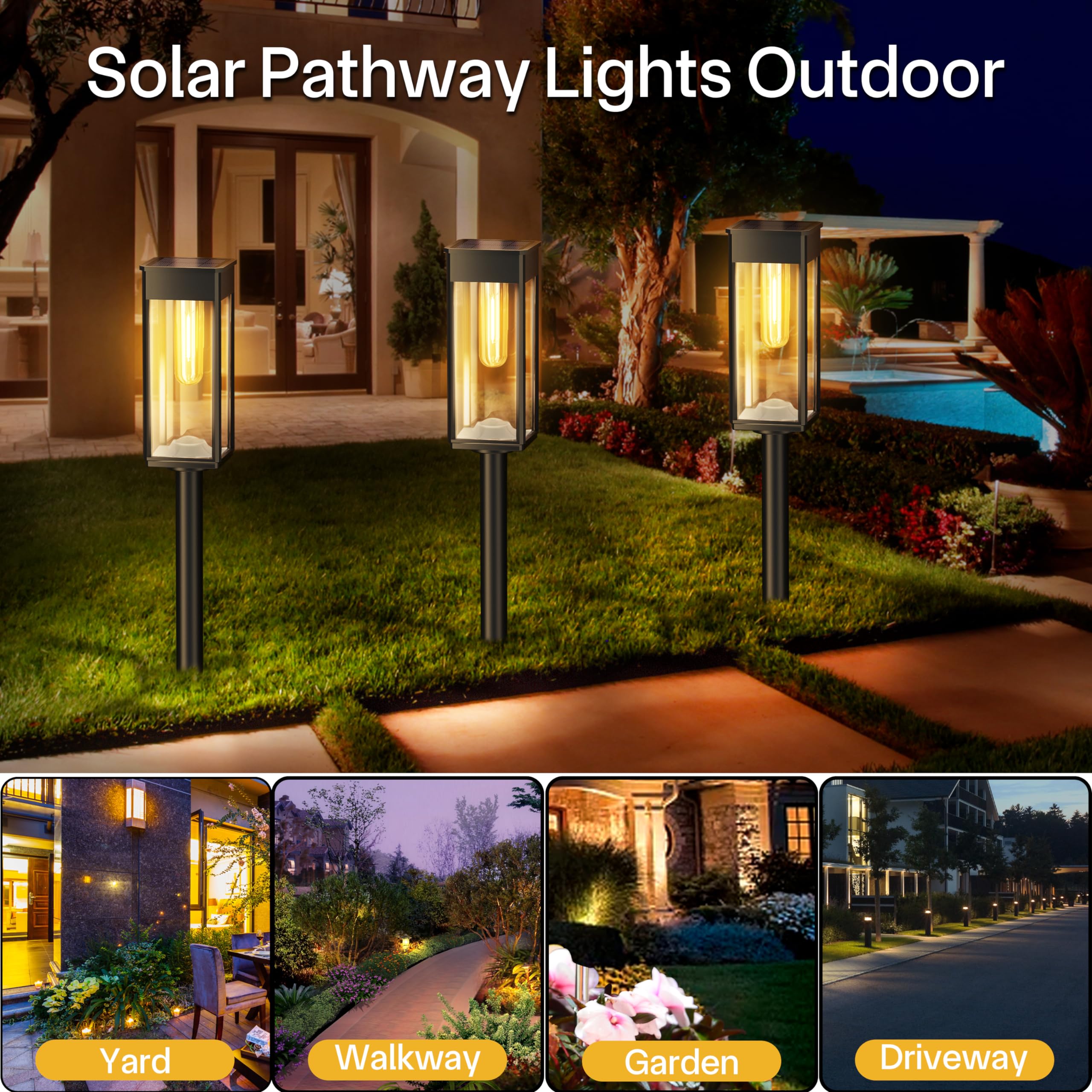 Solar Pathway Lights Outdoor, 6 Pack Solar Garden Lights Waterproof Bright LED Path Lights Solar Powered for Outside Yard Patio Lawn Walkway Driveway Decor Landscape Lighting (Cool White)