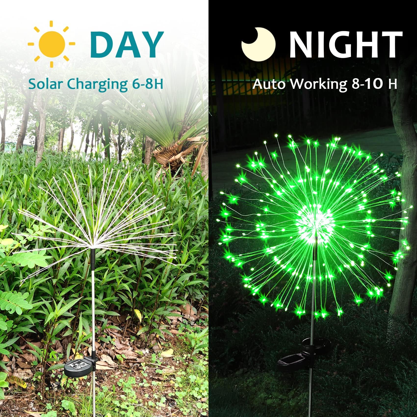 Outdoor Solar Lights Firework, 2 Pack 120 LEDs Waterproof Solar Lights for Outside Garden Yard Pathway Fence - Warm White