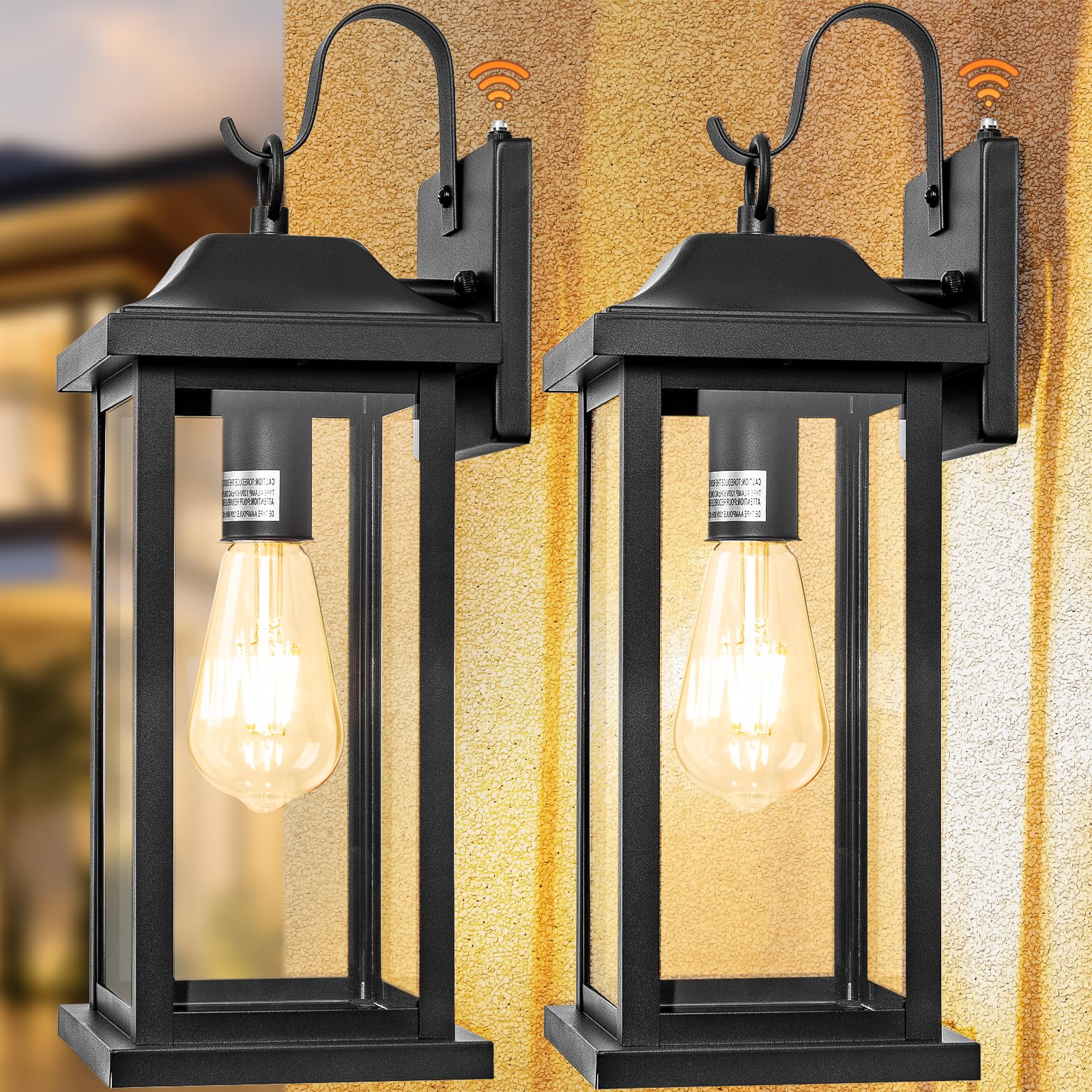 2-Pack 17 Inch Large Outdoor Light Fixtures, Exterior Matte Black Wall Sconces IP65 Waterproof Anti-Rust, Porch Lights with Clear Glass Outside Modern Wall Lanterns E26 Bulb Base