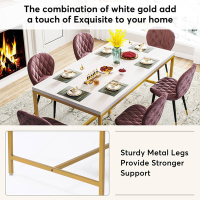 Pearl 63" Dining Table | White Wood Gold Rectangle Kitchen Table for 6 People