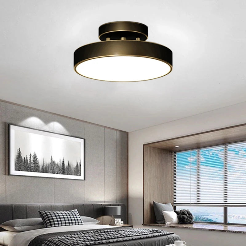 Modern LED Ceiling Light 30/50cm Round Copper Lamp For Bedroom Living Room Gold Black Entrance Hallway Aisle Decorative Light