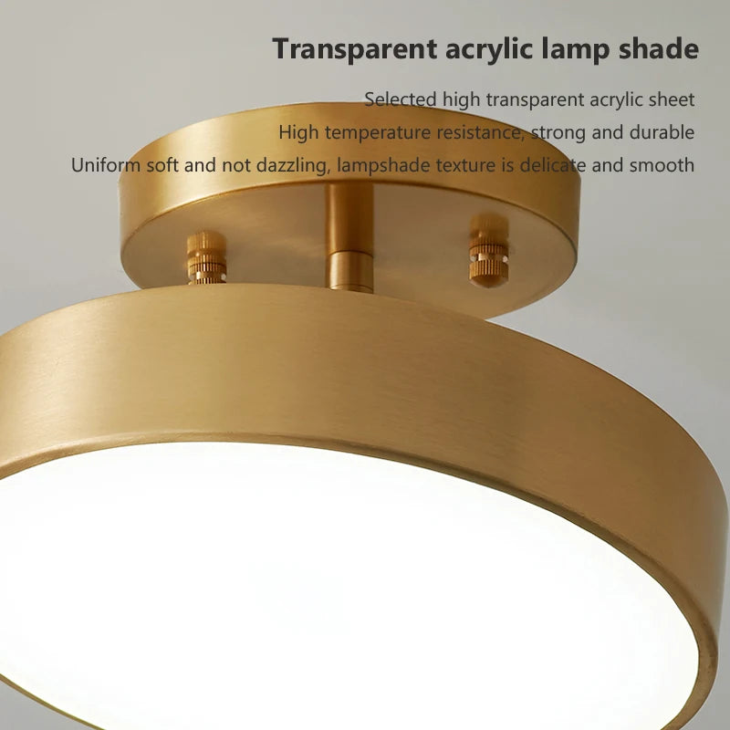 Modern LED Ceiling Light 30/50cm Round Copper Lamp For Bedroom Living Room Gold Black Entrance Hallway Aisle Decorative Light