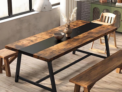 Mesa de Comedor Mara para 8 Personas | Mesa de cocina industrial rectangular de madera de 70,87"