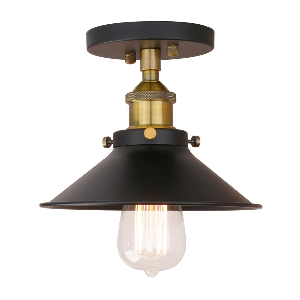 Permo  Vintage Industrial Flush Mount Light 1-Light Mini Ceiling Light with 8.1 Inches  Light Shade