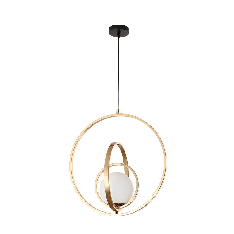 Modern Led Pendant Lights Indoor Golden Ring Hanging Lamps Glass Ball Bedside Kitchen Dining Room Suspension Lighting Fixutre