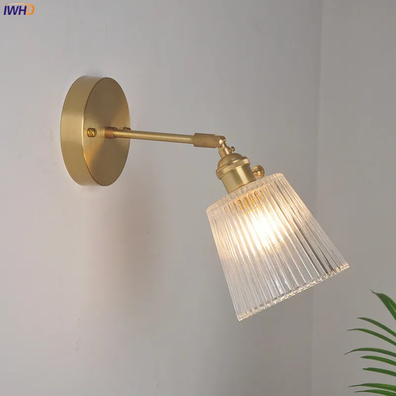 IWHD Copper Glass Vintage Wall Light Fixtures Switch Bedroom Bathroom Mirror Beside Lamp Nordic Modern Wall Sconce Lighting LED