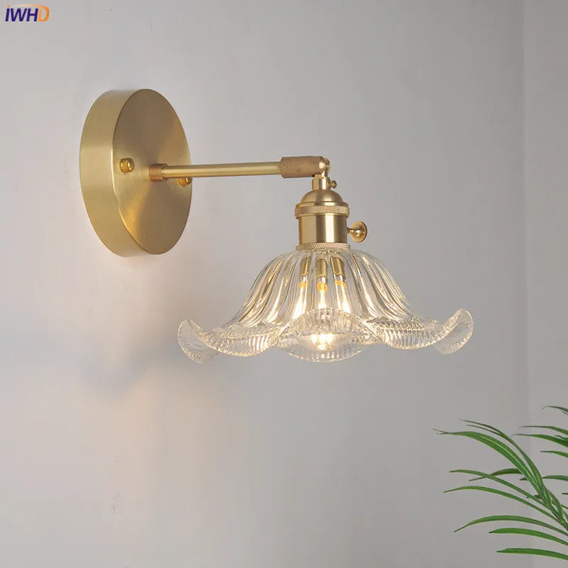 IWHD Copper Glass Vintage Wall Light Fixtures Switch Bedroom Bathroom Mirror Beside Lamp Nordic Modern Wall Sconce Lighting LED