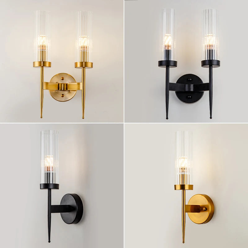 Modern Wall Lamp Glass Lampshade Gold Indoor Sconce LED Simple Wall Lights Bedroom Bedside Lamp (E27 LED Bulb For Free)