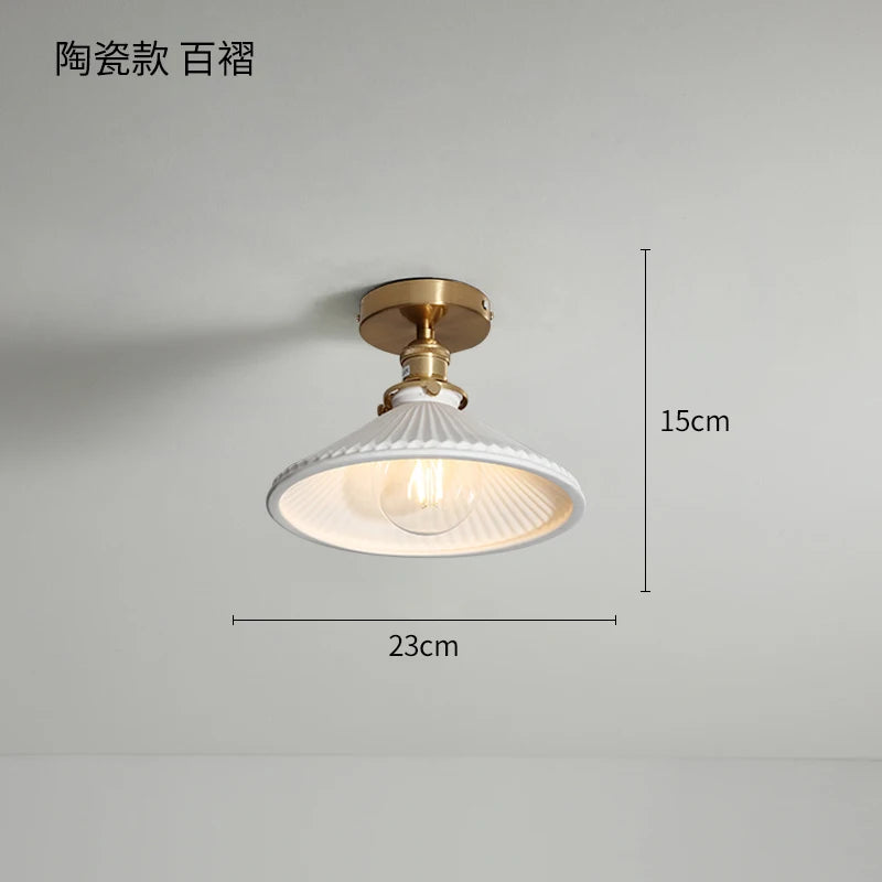 IWHD Nordic Copper LED Ceiling Lights Fixtures Switch Bedroom Living Room Stair Light Plafon Mount Flount Ceramic Home Lighting