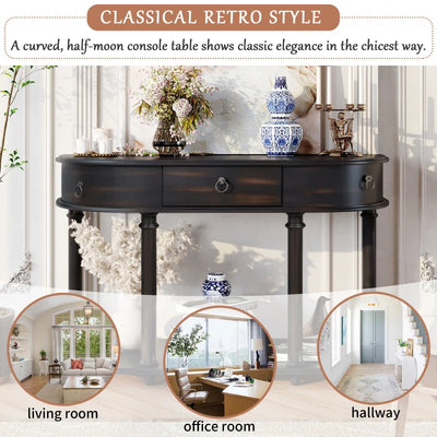 Hawthorn Retro Curved Console Table | Solid Wood Frame and Legs with Single Drawer Entryway Table