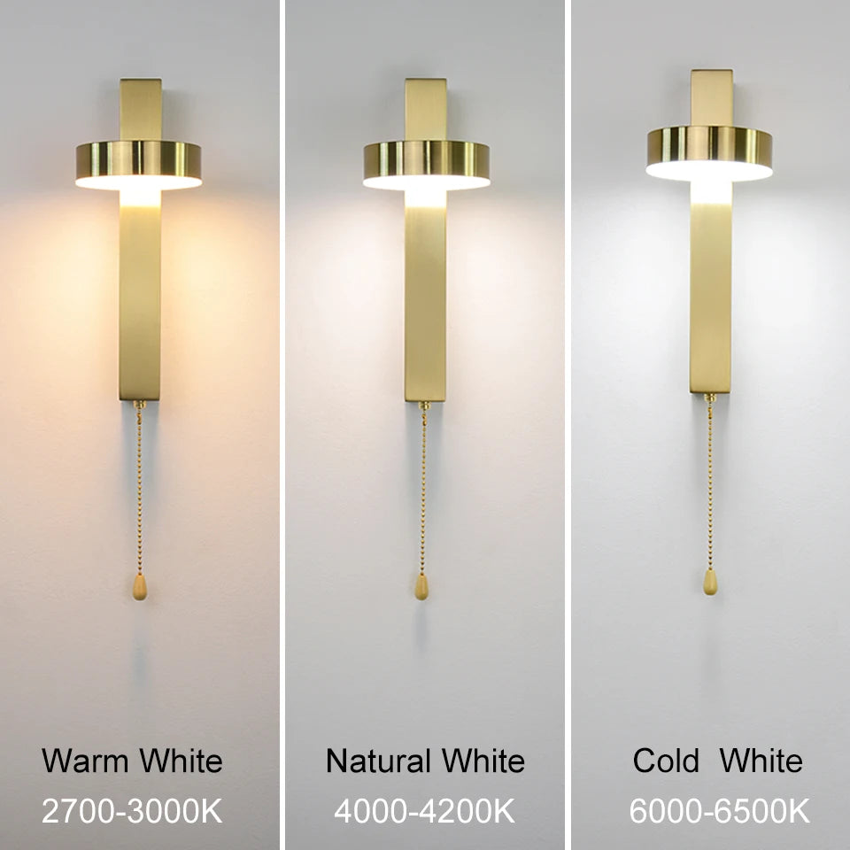 indoor Led wall lamps with switch 9W golden wall lamp bedroom living room Nordic modern wall light aisle wall sconces