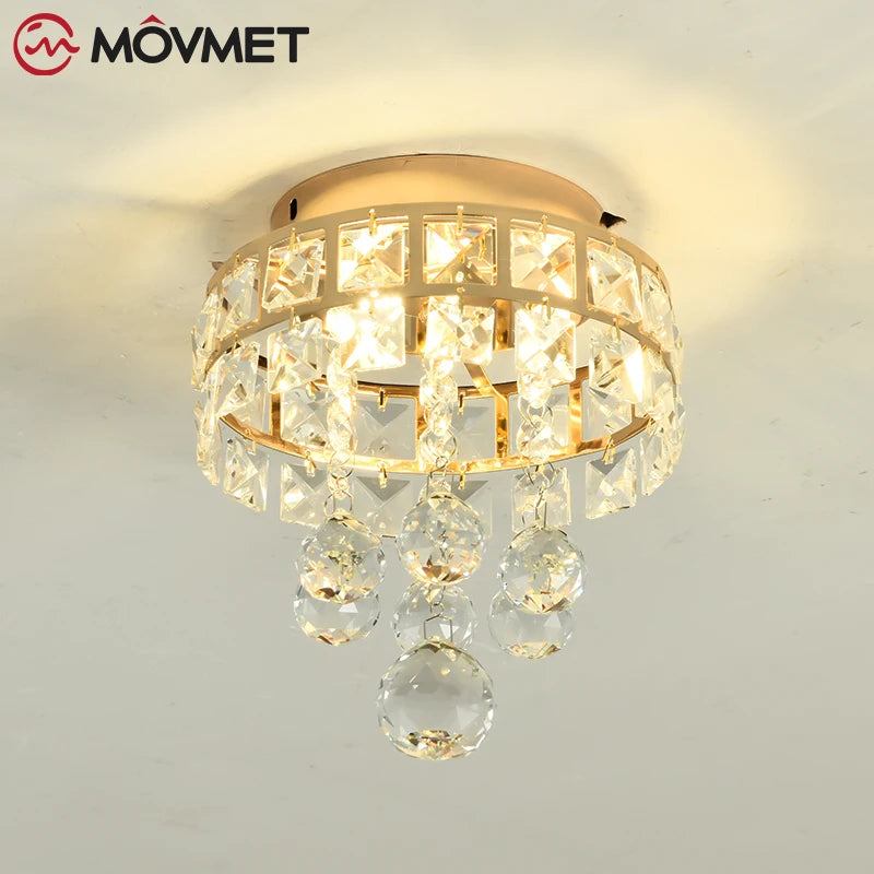 Postmodern Crystal LED Ceiling Lamp With Iron Glass Aisles Balcony Indoor Living Bedroom Aluminum Hanging Chandelier G4