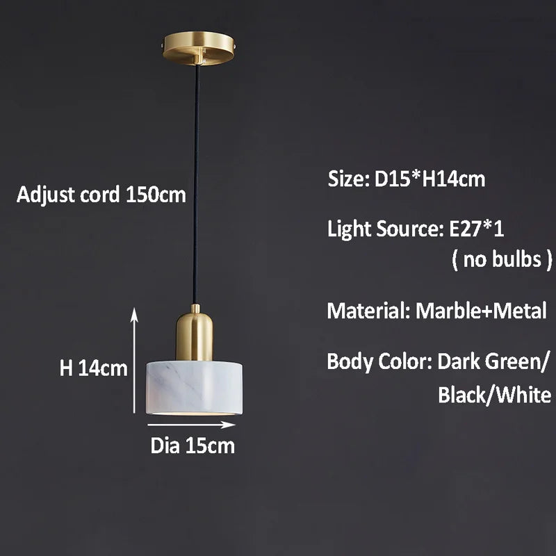 Nordic Minimalist Bra Metal Light Luxury Single Head Hanging Light  E27 Marble Pendant Light Bedroom Bedside Store Hotel Bar Lam