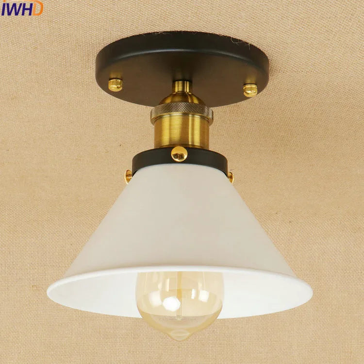 White Sahde LED ceiling Lights For Living Room Bedroom Edison Lighting Vintage Ceiling Lamp Industrial Plafond LED Luminaria