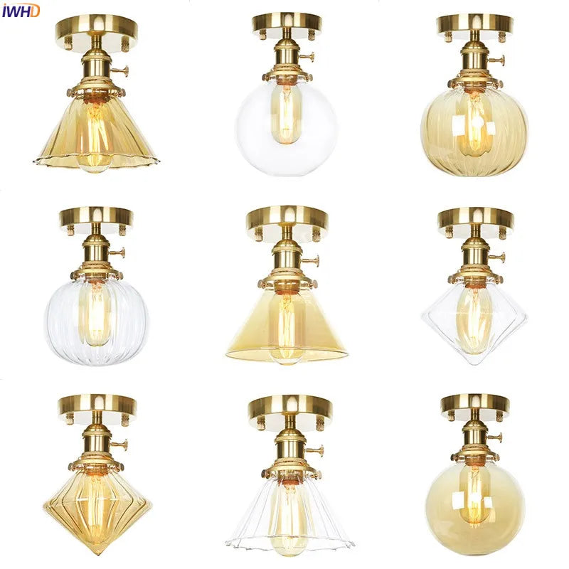 IWHD Nordic Glass Ball Ceiling Lights Fixtures Hallway Balcony Porch Copper Vintage Ceiling Lamp Plafondlamp LED Lampara Techo