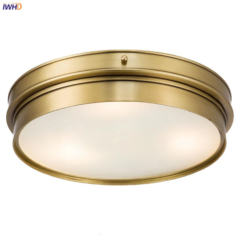 IWHD Round Glass Copper Ceiling Lights For Living Room Bedroom Kitchen American Vintage LED Ceiling Light Fixtures Plafondlamp