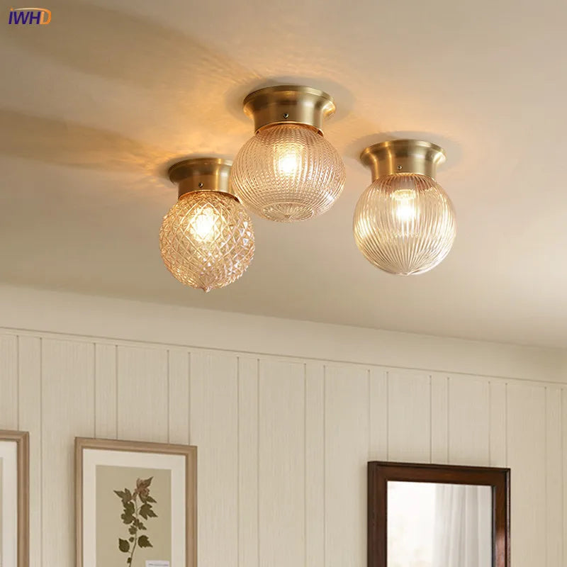 IWHD American Copper LED Ceiling Light Fixtures Kitchen Hallway Balcony Porch Modern Simple Ceiling Lamps Plafondlamp Luminaria