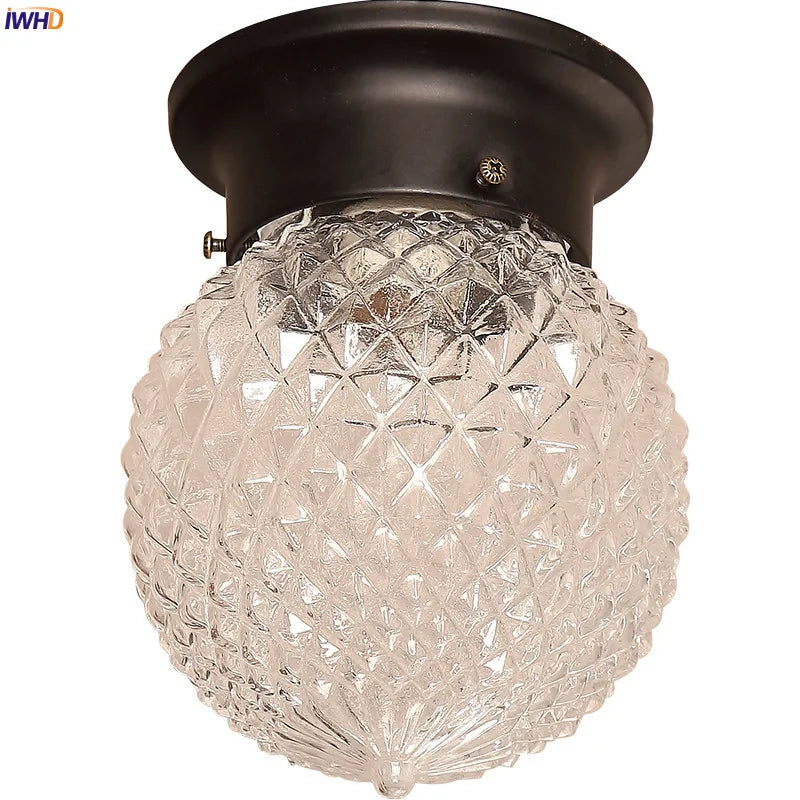 IWHD Nordic Vintage Glass LED Ceiling Lights For Kitchen Hallway Balcony Porch Retro Ceiling Lamp Plafon LED Lamparas De Techo