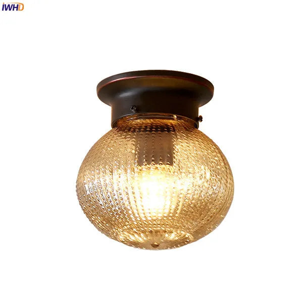 IWHD Nordic Vintage Glass LED Ceiling Lights For Kitchen Hallway Balcony Porch Retro Ceiling Lamp Plafon LED Lamparas De Techo