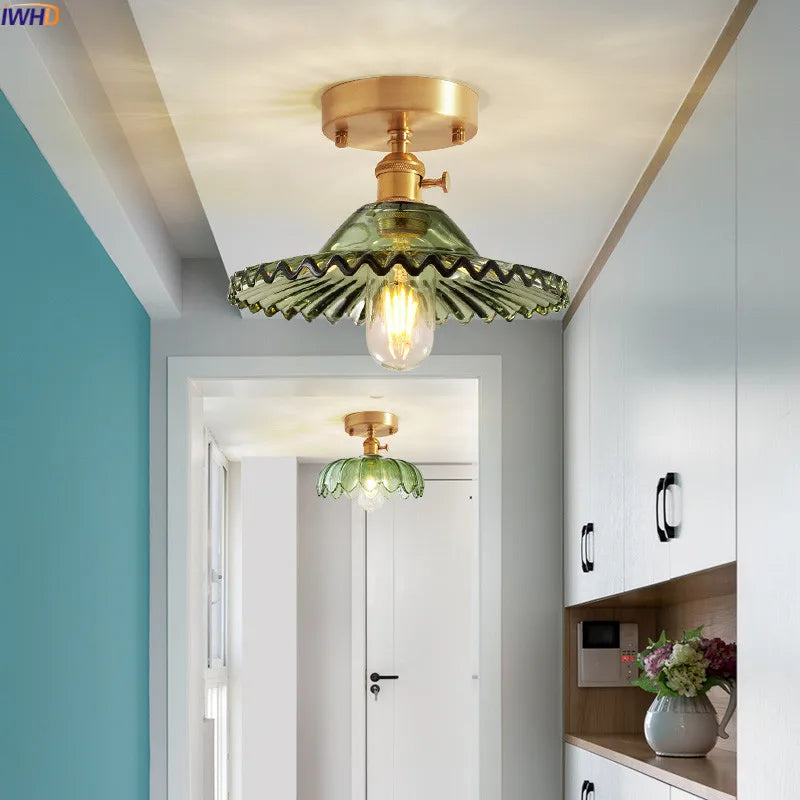 IWHD Nordic Glass Copper LED Ceiling Light Kitchen Hallway Balcony Edison Vintage Ceiling Lamp Plafondlamp Lamparas De Techo