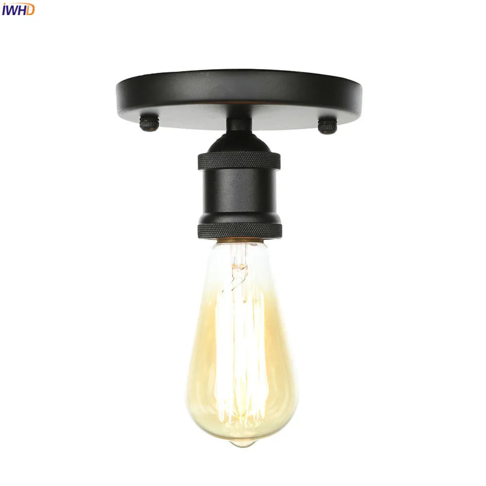 IWHD Black Metal Edison Vintage Ceiling Lamps Living Room Porch Loft Industrial Decor Ceiling Lights Plafon LED Lampara Techo