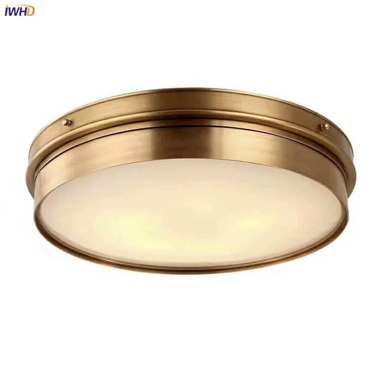 IWHD Round Glass Copper Ceiling Lights For Living Room Bedroom Kitchen American Vintage LED Ceiling Light Fixtures Plafondlamp