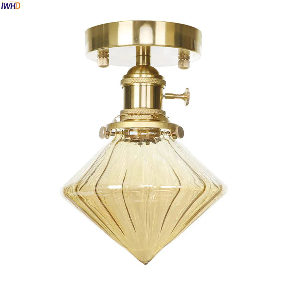 IWHD Nordic diamond Glass Ceiling Lights Fixtures Living Room Lamp Vintage Copper LED Ceiling Light Plafon Lamparas De Techo