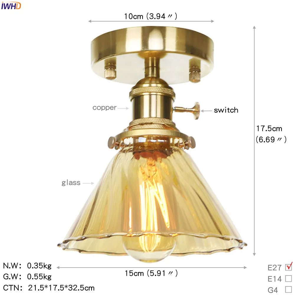 IWHD Nordic Copper LED Ceiling Lamp Hallway Balcony Aisle Loft Glass Ball Ceiling Lights Plafon Luminaire LED Lamparas De Techo