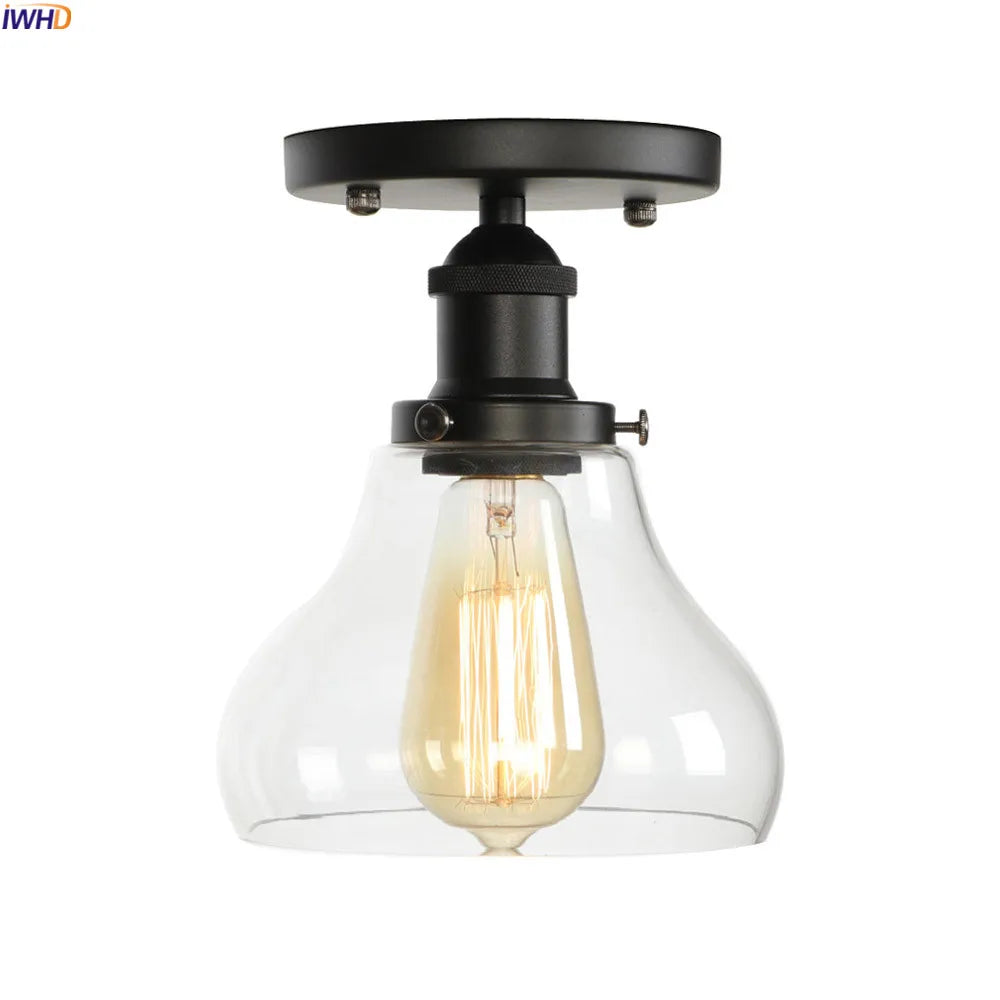 IWHD Black Glass Ceiling Lights For Living Room Porch Bedroom Edison Vintage Ceiling Lamp Light Plafon LED Luminaire Lighting