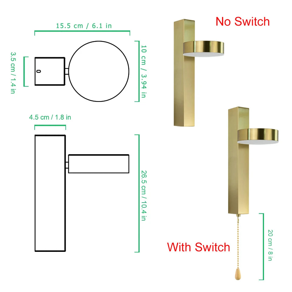 indoor Led wall lamps with switch 9W golden wall lamp bedroom living room Nordic modern wall light aisle wall sconces