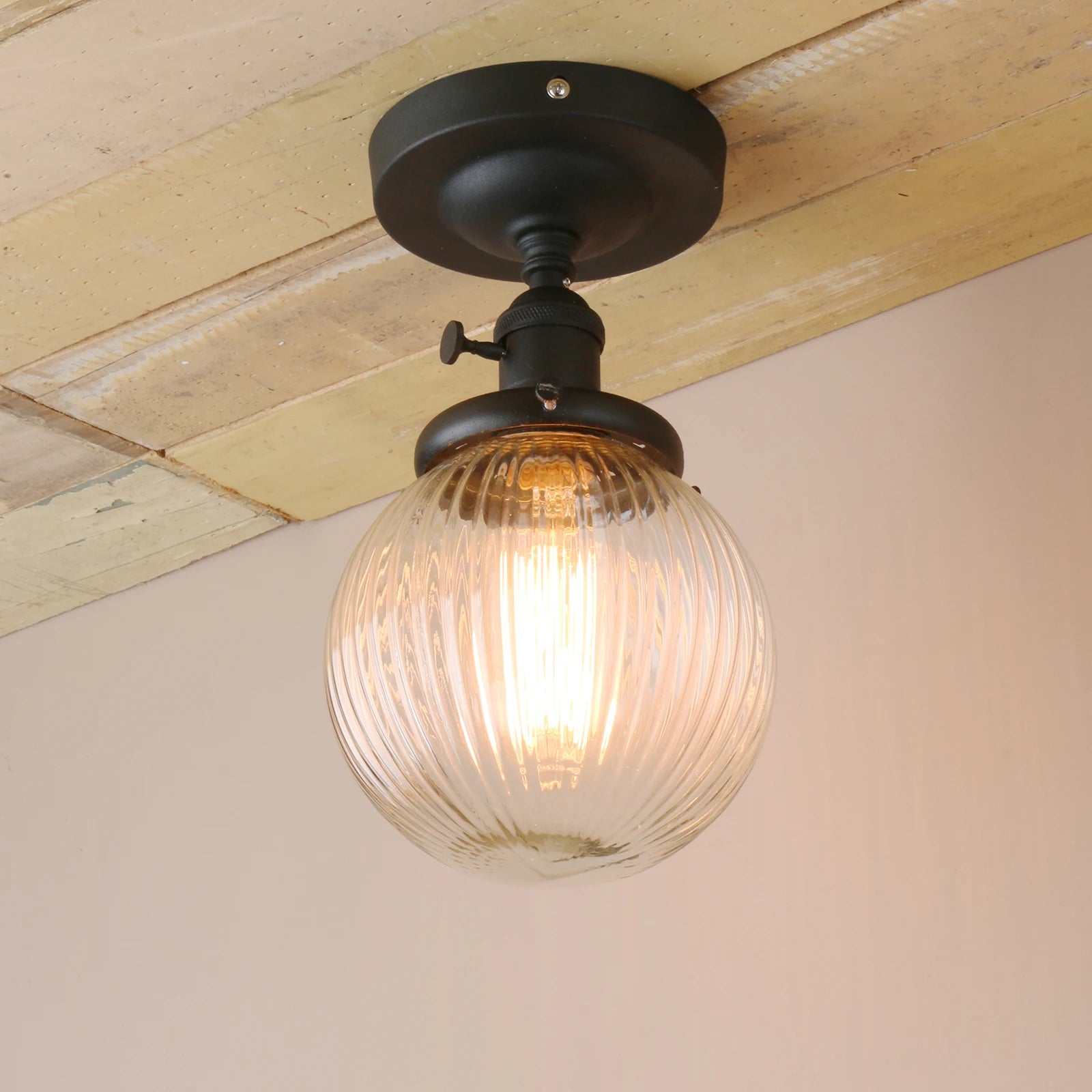 Permo Vintage Industrial Mini 5.9" Round Clear Glass Globe Semi Flush Mount Ceiling Light Fixture