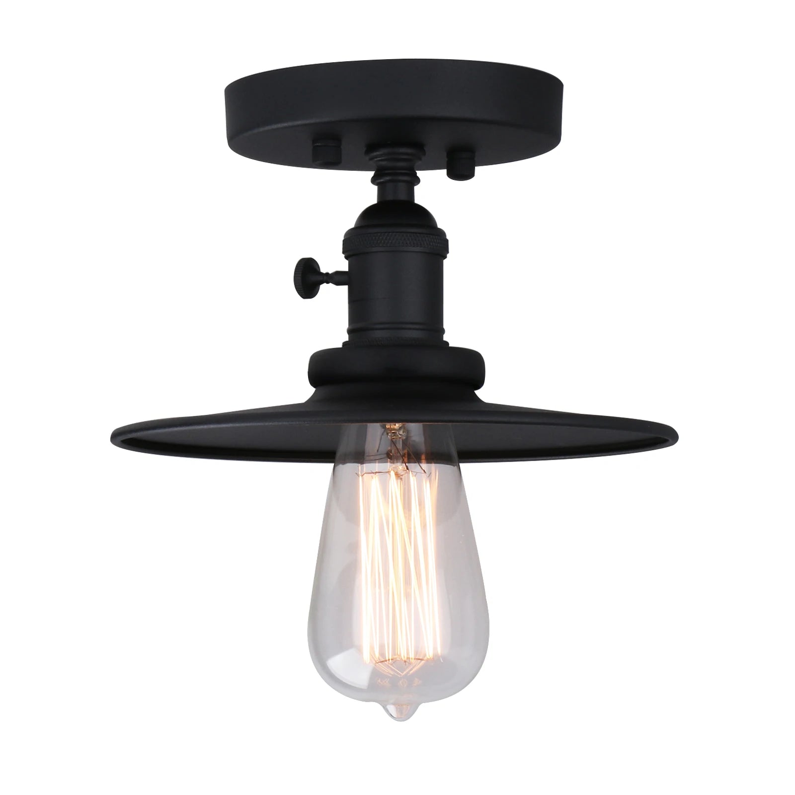 Permo Semi Flush Mount Ceiling Light Matte Black Finished Pendant Light with 7.87 Inches Flat Metal and ON/Off Button