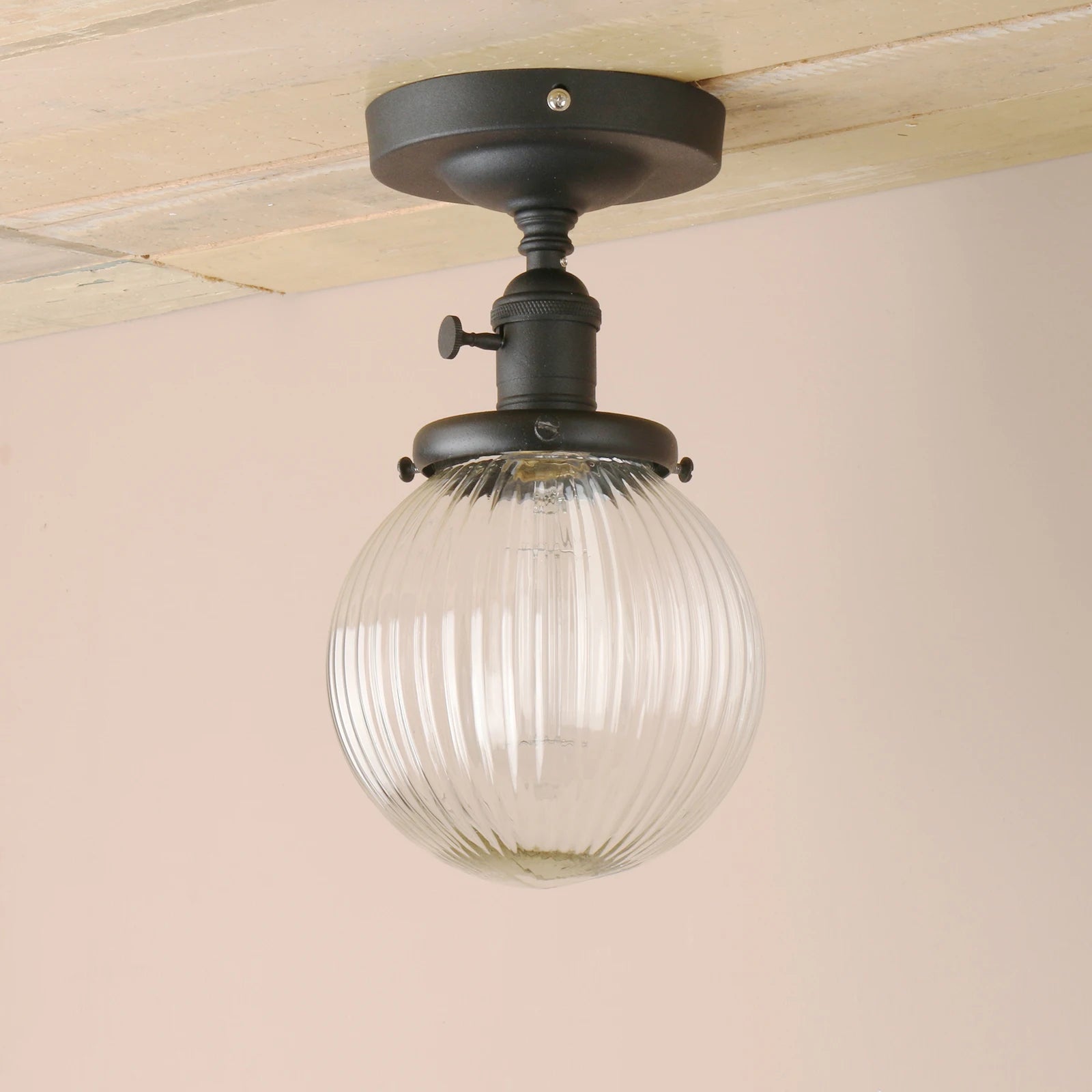 Permo Vintage Industrial Mini 5.9" Round Clear Glass Globe Semi Flush Mount Ceiling Light Fixture