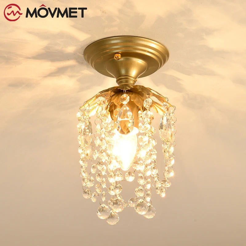 K9 Crystal LED Glass Ceiling Light Iron Living Room Aisle Kitchen Bedroom Bar Gold Maple Leaf Shadow Effect Home Decoration E27