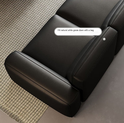 أريكة كروير | أريكة غرفة المعيشة الحديثة ذات 3 مقاعد من جلد العجل الأسود