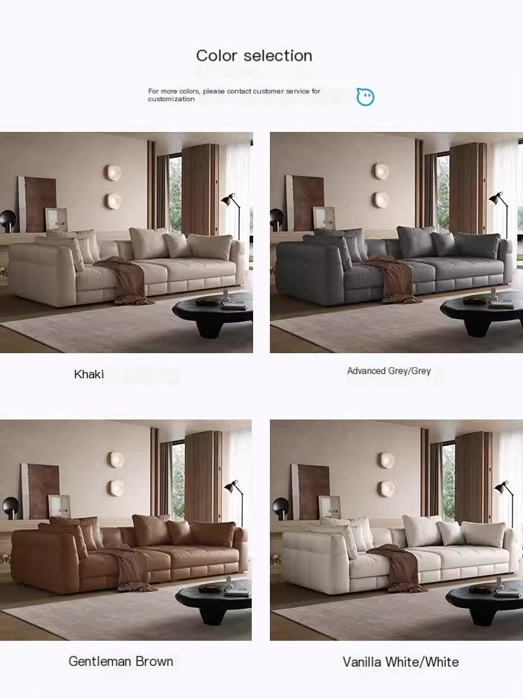 Marriet Sofa | Beige Italian Style Calf Leather Straight Sofa w Pillows
