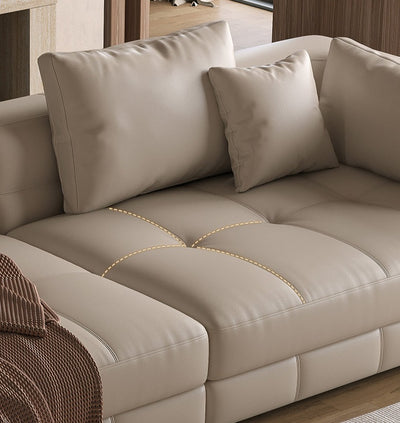 Marriet Sofa | Beige Italian Style Calf Leather Straight Sofa w Pillows