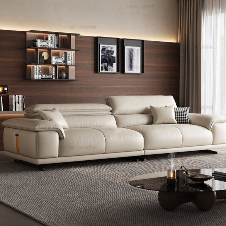 Laront Sofa | Italian Style Calf Leather Beige Living Room Sofa
