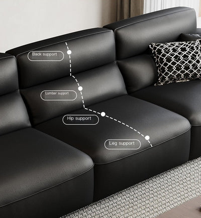 أريكة كروير | أريكة غرفة المعيشة الحديثة ذات 3 مقاعد من جلد العجل الأسود