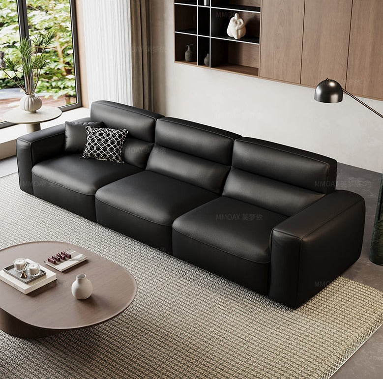 Croire Sofa | Black Calf Leather Modern 3 Seater Living Room Sofa