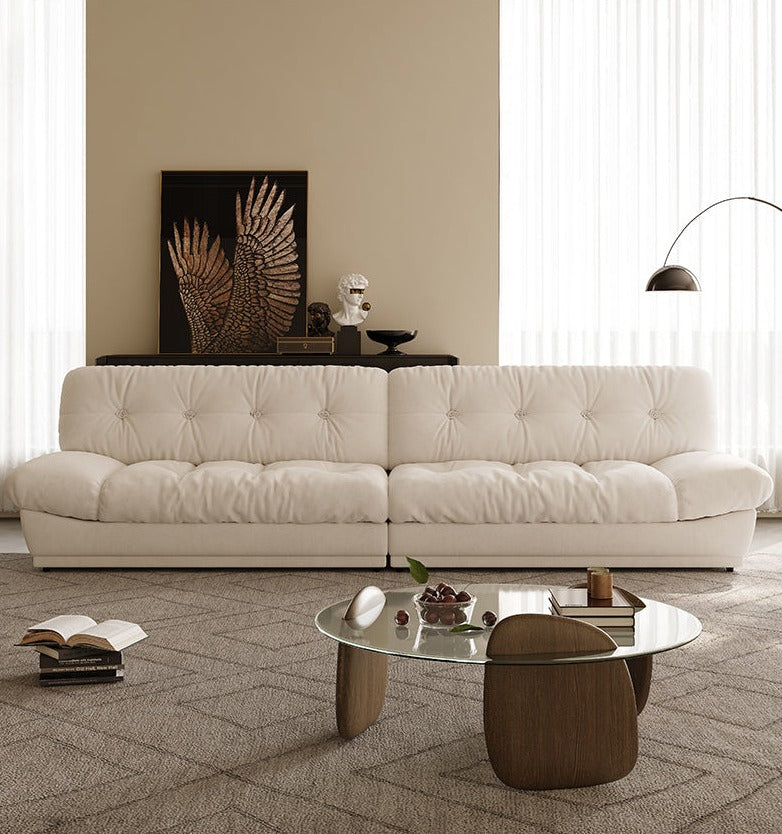 Sofá Cardiff | Sofá de lujo moderno de la sala de estar beige de tela de terciopelo