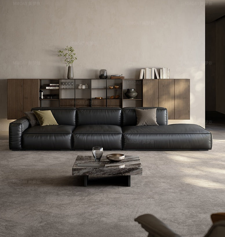 تيريزا صوفا | أريكة غرفة المعيشة من جلد العجل باللون الأسود