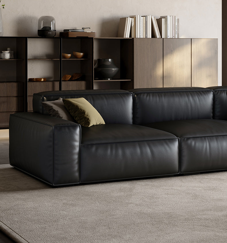 TERESA SOFA | Black Calf Leather Modular Sectional Living Room Sofa