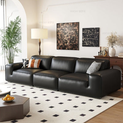Manhattan Sofa | Black Calf Leather Straight Sofa Living Room Arm Rest Couch