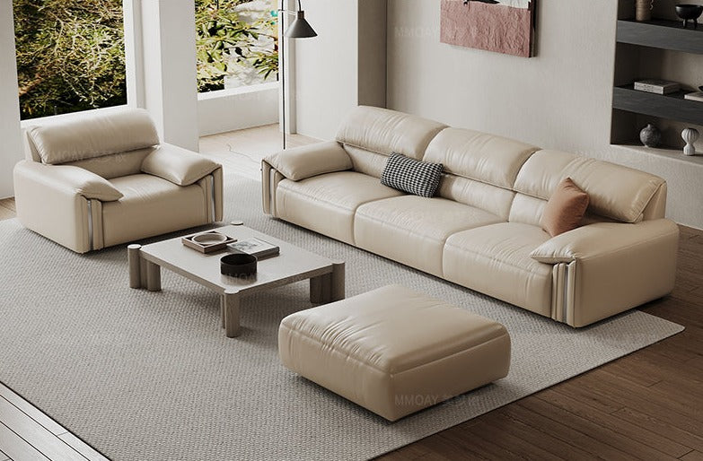 Viella Sofa | Cream Beige Leather Straight Modern Italian Sofa