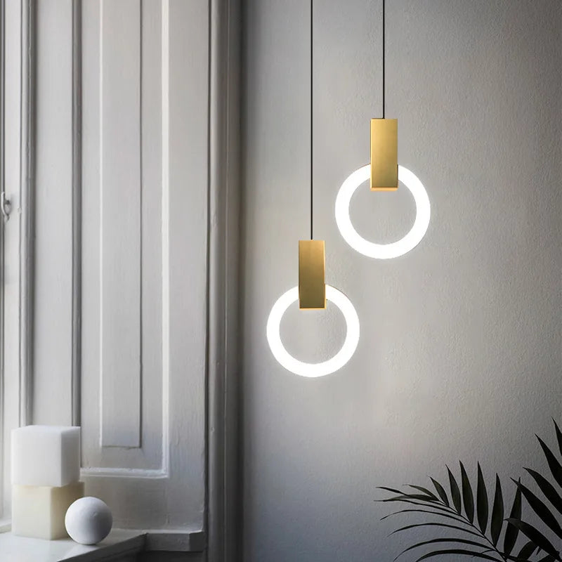 Nordic Simple LED Pendant Light Living Room Stairs Ring Chandelier Creative Dining Room Bedroom LED Ceiling Pendant Lamp