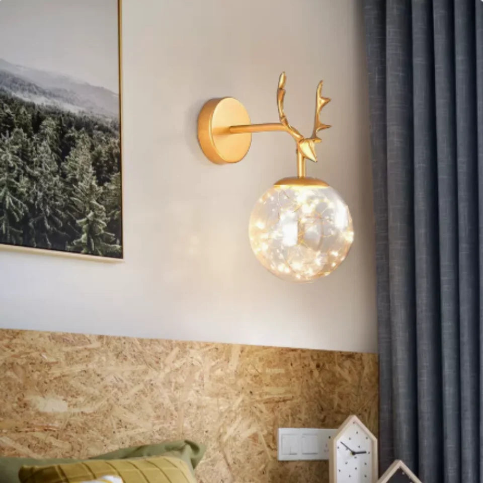 Nordic Star Personality Living Room Background Wall Modern Simple Corridor Study Light Luxury Bed Antler Led Wall Lamp