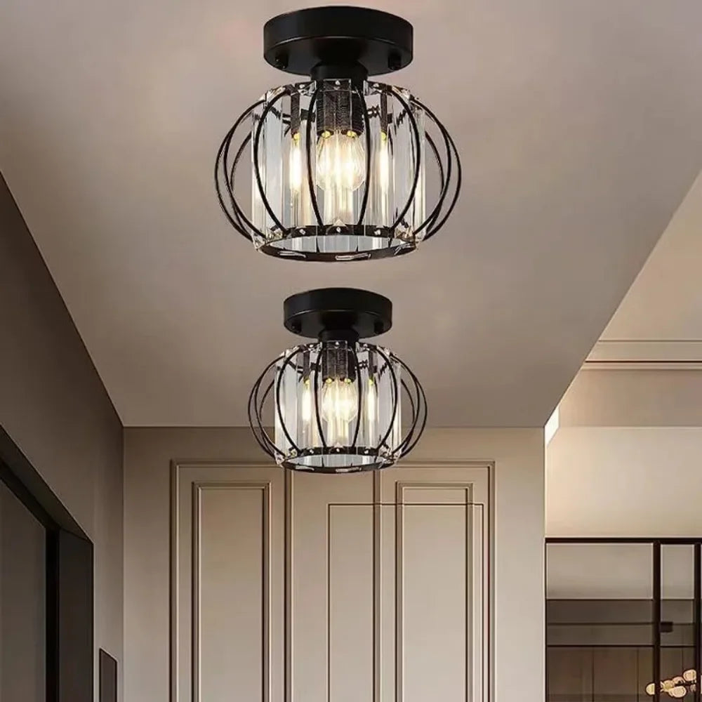 Semi Flush Mount Ceiling Light Fixture Small Crystal Lighting Indoor LED Iron Cage Ceiling Light Home