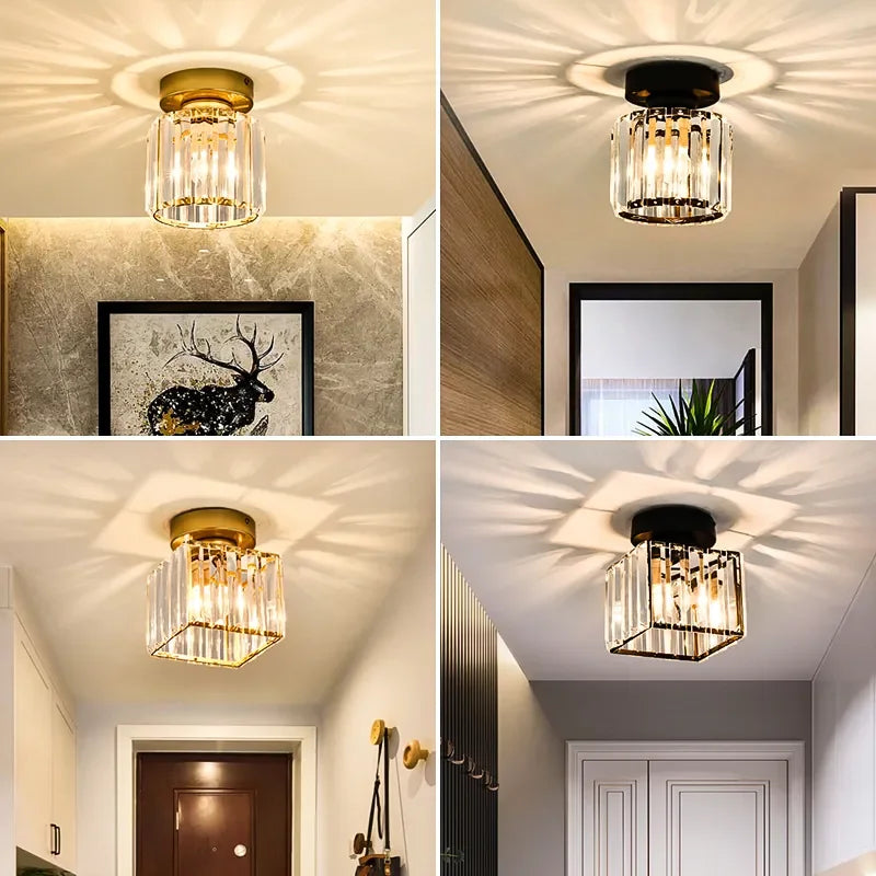 Small Chandelier Crystal Ceiling Light Semi Flush Mount Ceiling Lighting Fixture Modern Crystal Ceiling Lamp for Hallway Kitchen